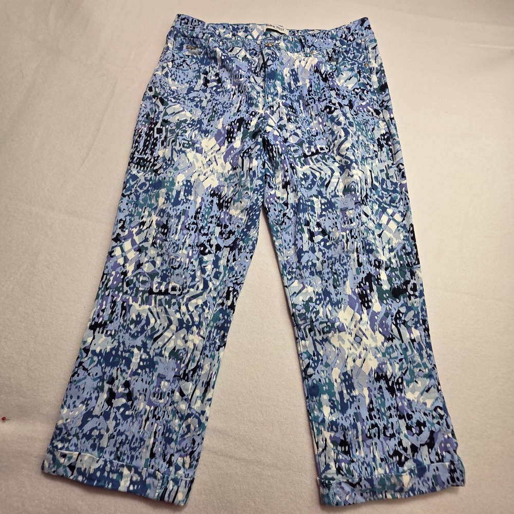 Nine West Chrystie Capri Jeans Womens 12 Blue Abstract Print Cropped Pants